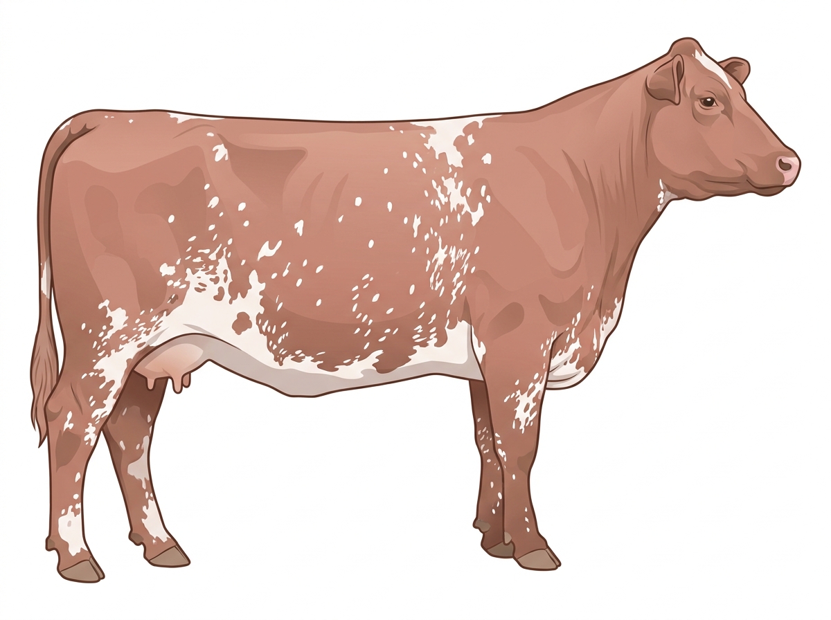 Red roan with white spots and ticking in the white Shorthorn Cow