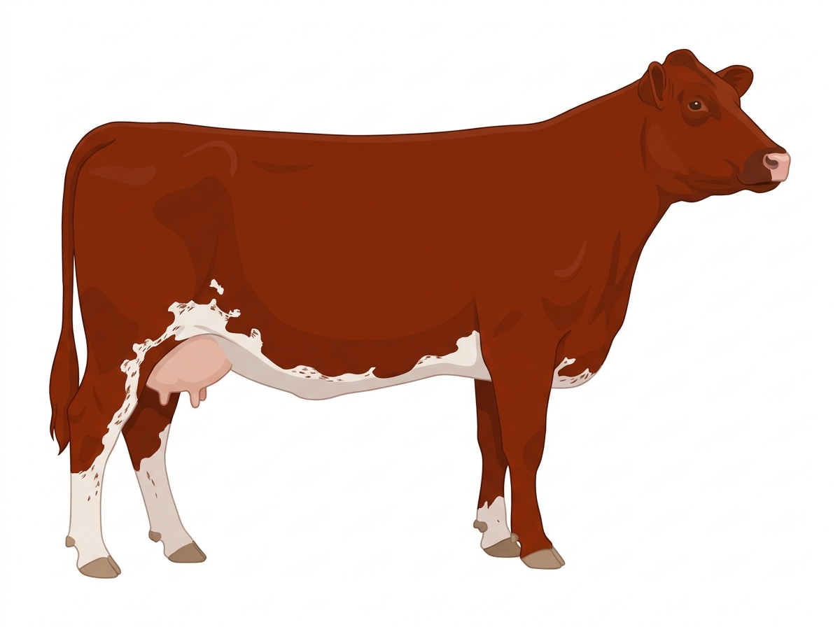 Red with a few white spots and ticking in the white Shorthorn Cow