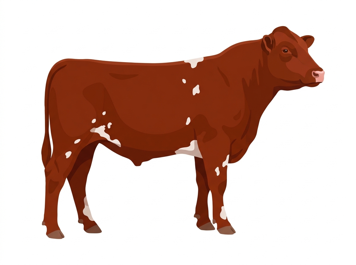 Red with a few white spots Shorthorn Bull