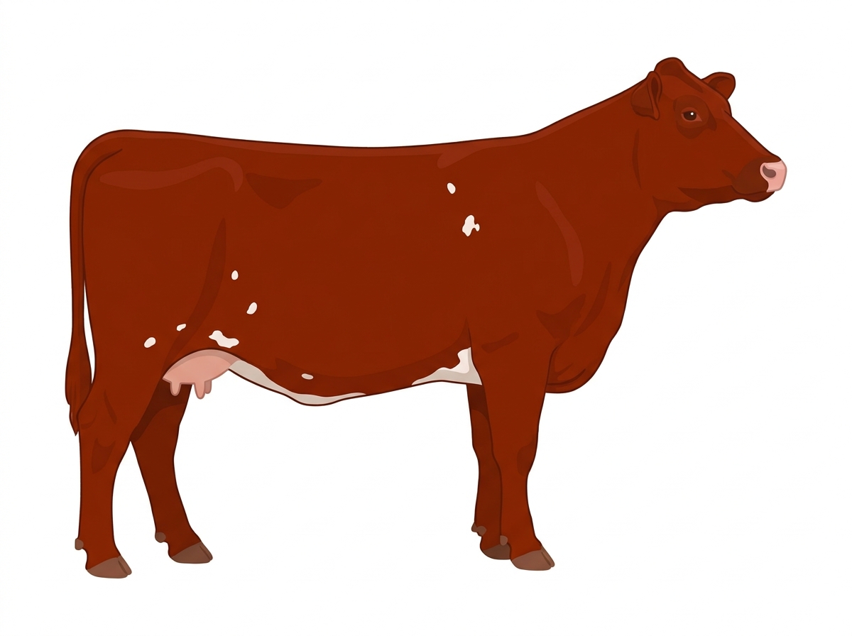 Red with a few white spots Shorthorn Cow