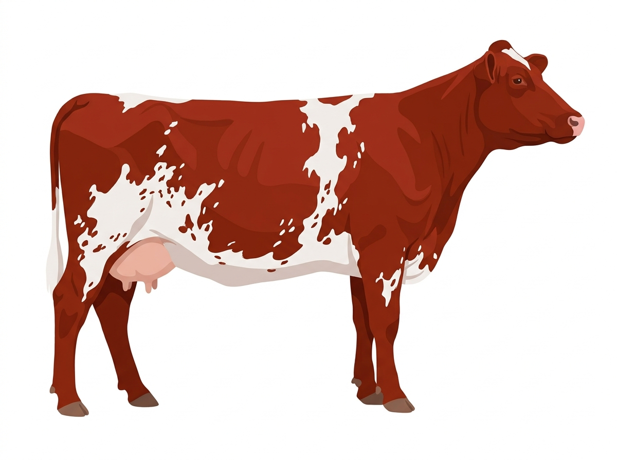 Red with white in large patches and ticking in the white Shorthorn Cow
