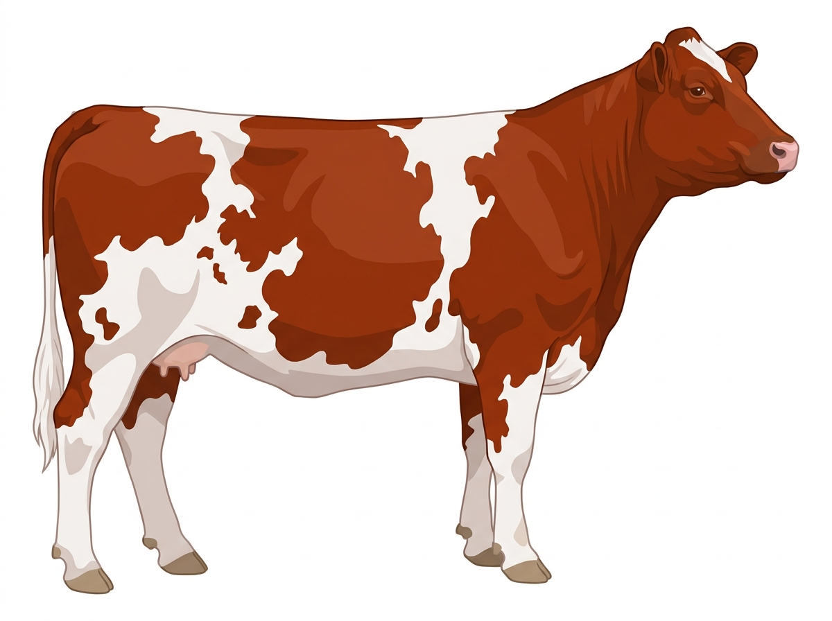 Red with white in large patches Shorthorn Cow