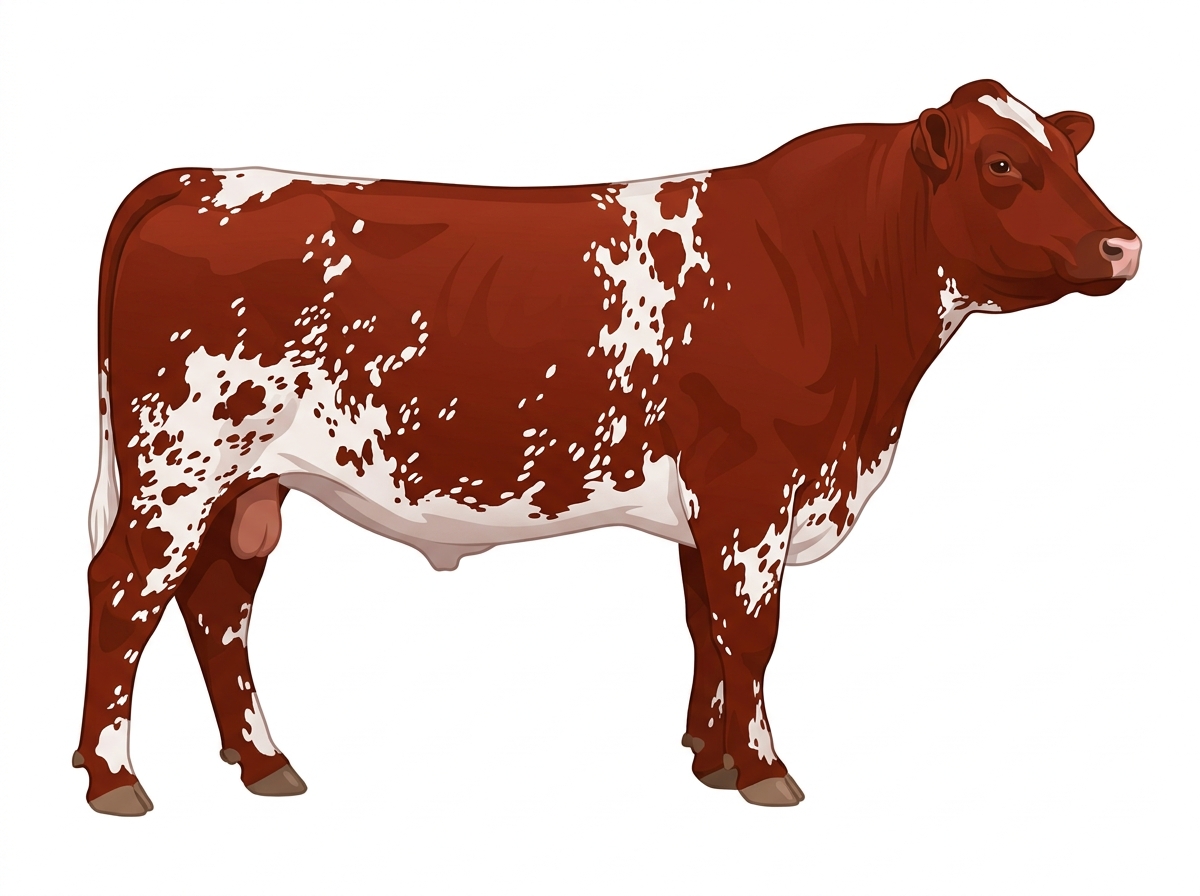Red with white spots and ticking in the white Shorthorn Bull