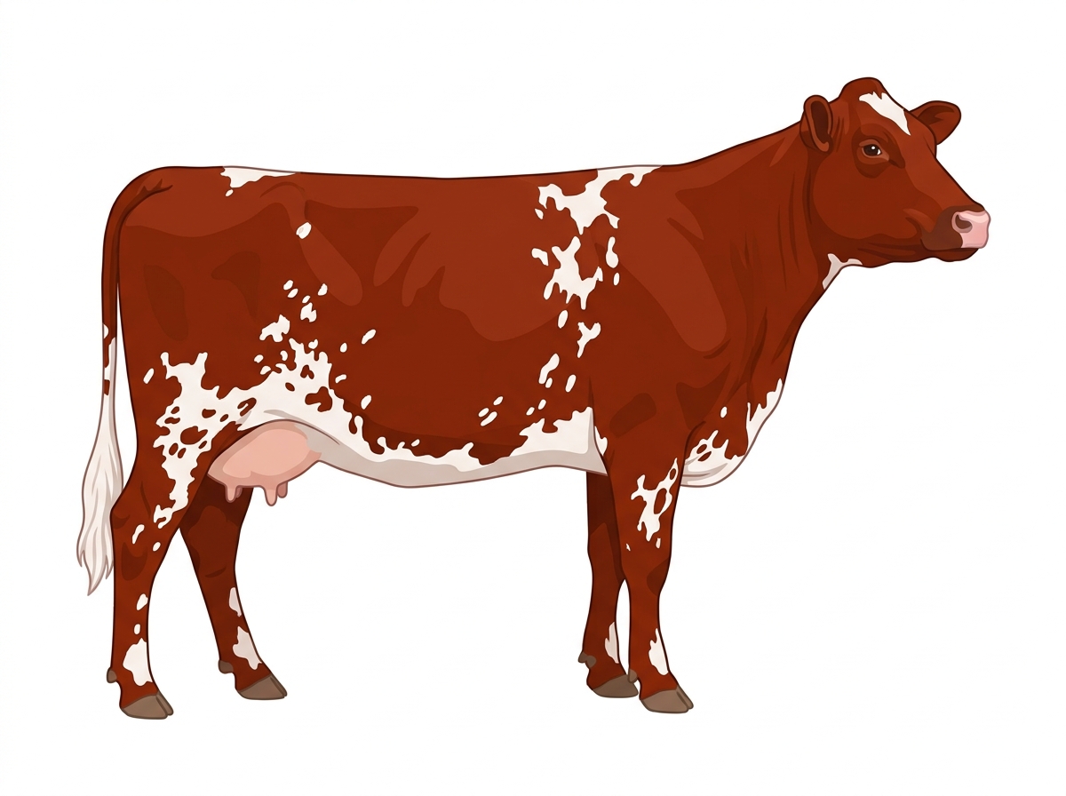 Red with white spots and ticking in the white Shorthorn Cow