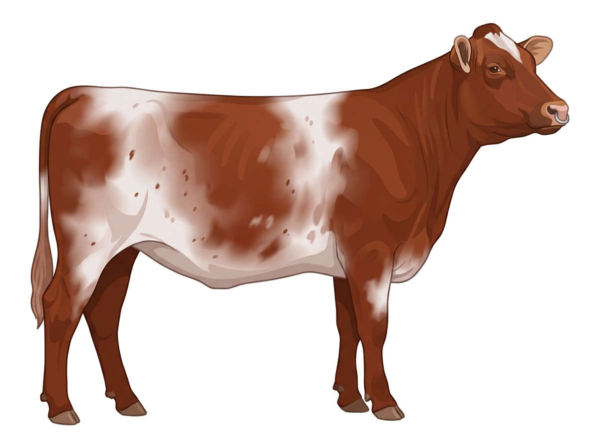 Red light roan with minimal spotting Shorthorn x Braunvieh Cross Heifer