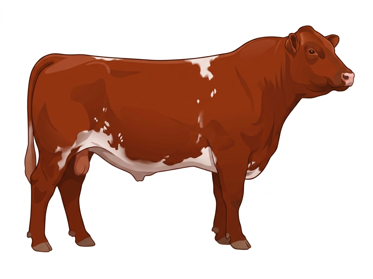 Red heavy roan with minimal spotting Shorthorn x Maine-Anjou Cross Bull
