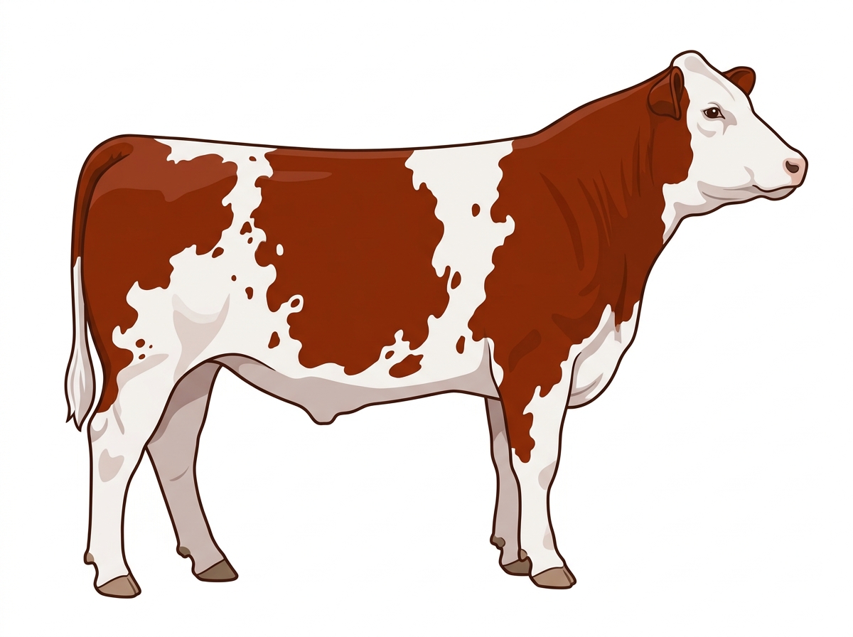 Red heavy roan with minimal spotting Shorthorn x Maine-Anjou Cross Steer