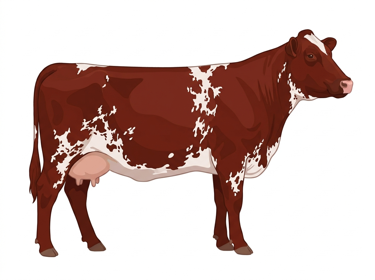 Red light roan with minimal spotting with ticking Shorthorn x Maine-Anjou Cross Cow
