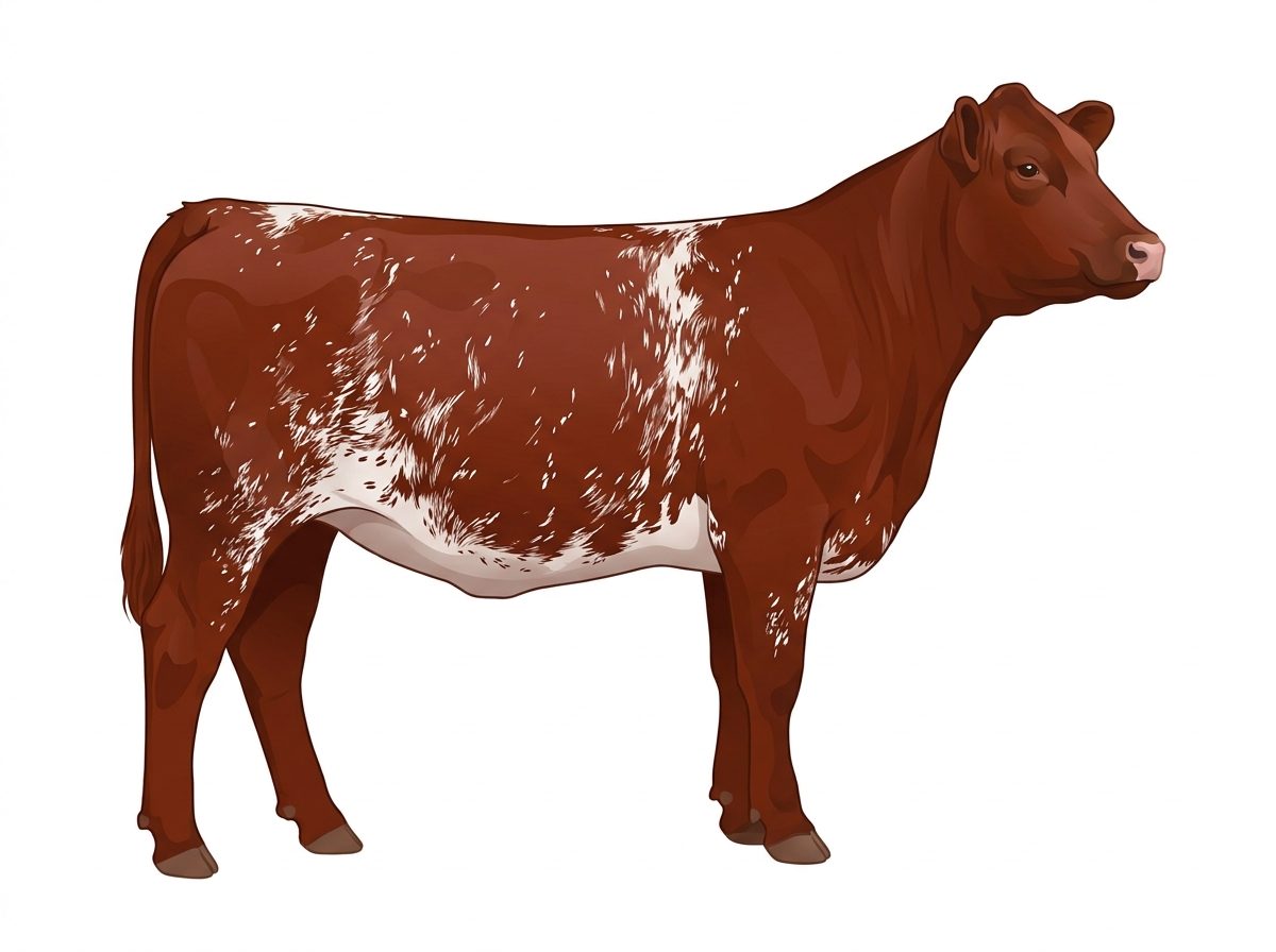 Red light roan with minimal spotting with ticking Shorthorn x Maine-Anjou Cross Heifer