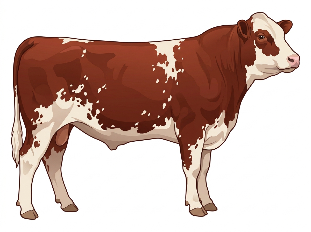 Red light roan with white spots Shorthorn x Maine-Anjou Cross Steer