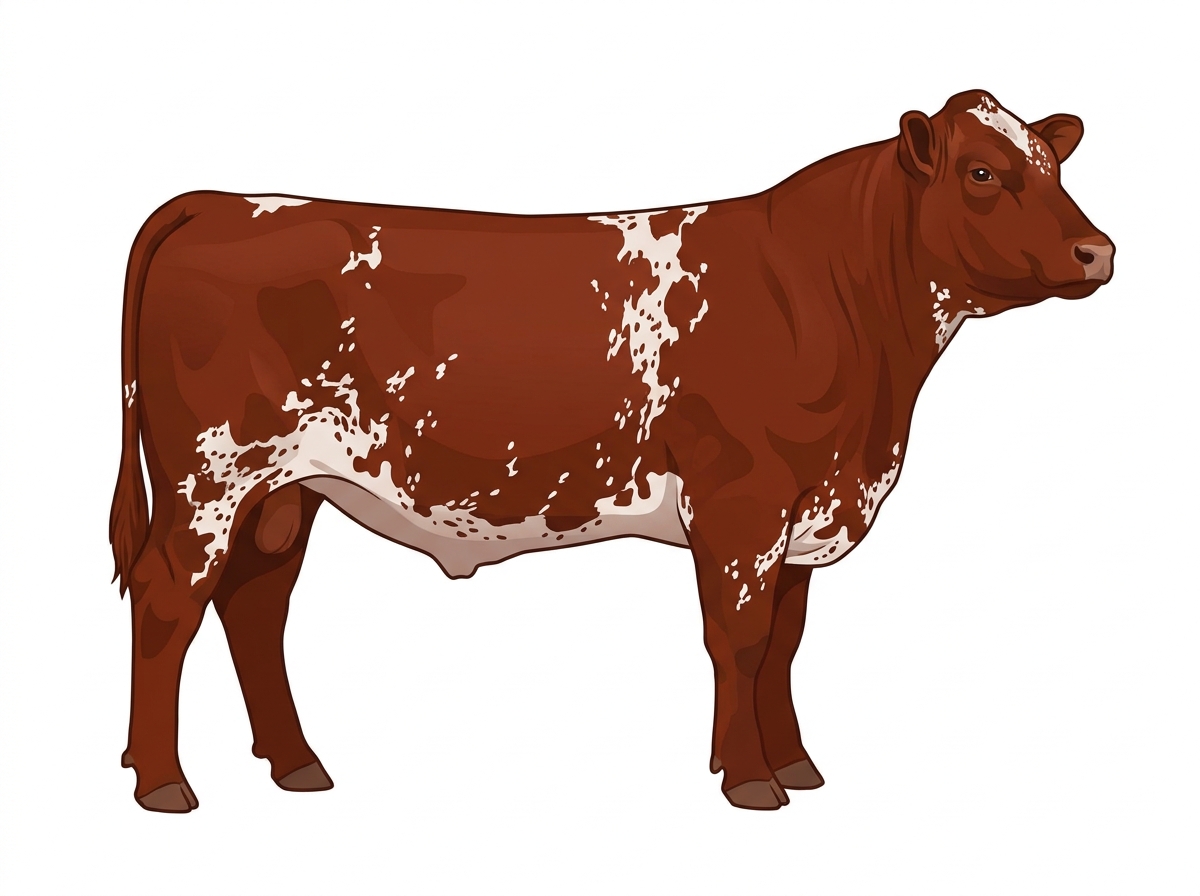 Red light roan with white spots with ticking Shorthorn x Maine-Anjou Cross Steer