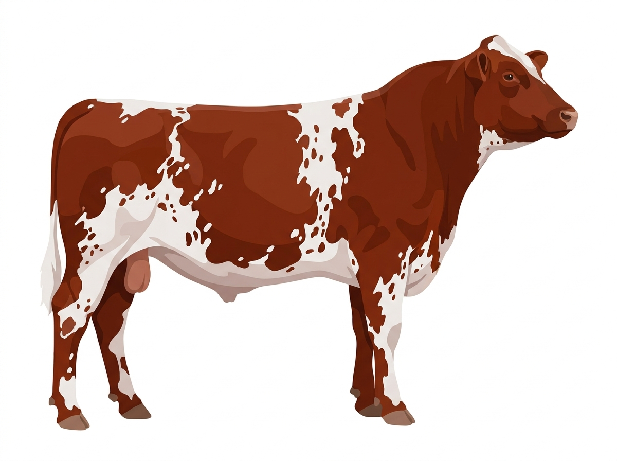 Red roan with minimal spotting Shorthorn x Maine-Anjou Cross Bull