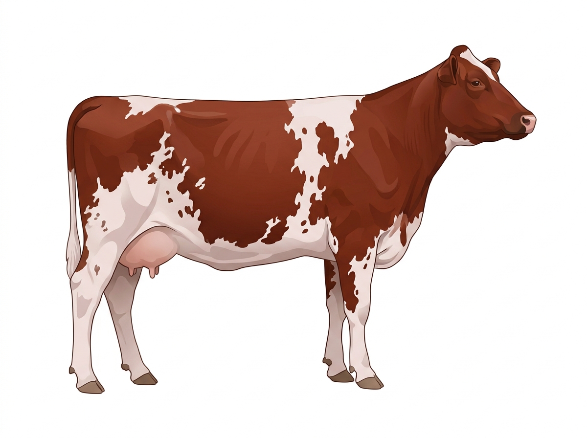 Red roan with minimal spotting Shorthorn x Maine-Anjou Cross Cow