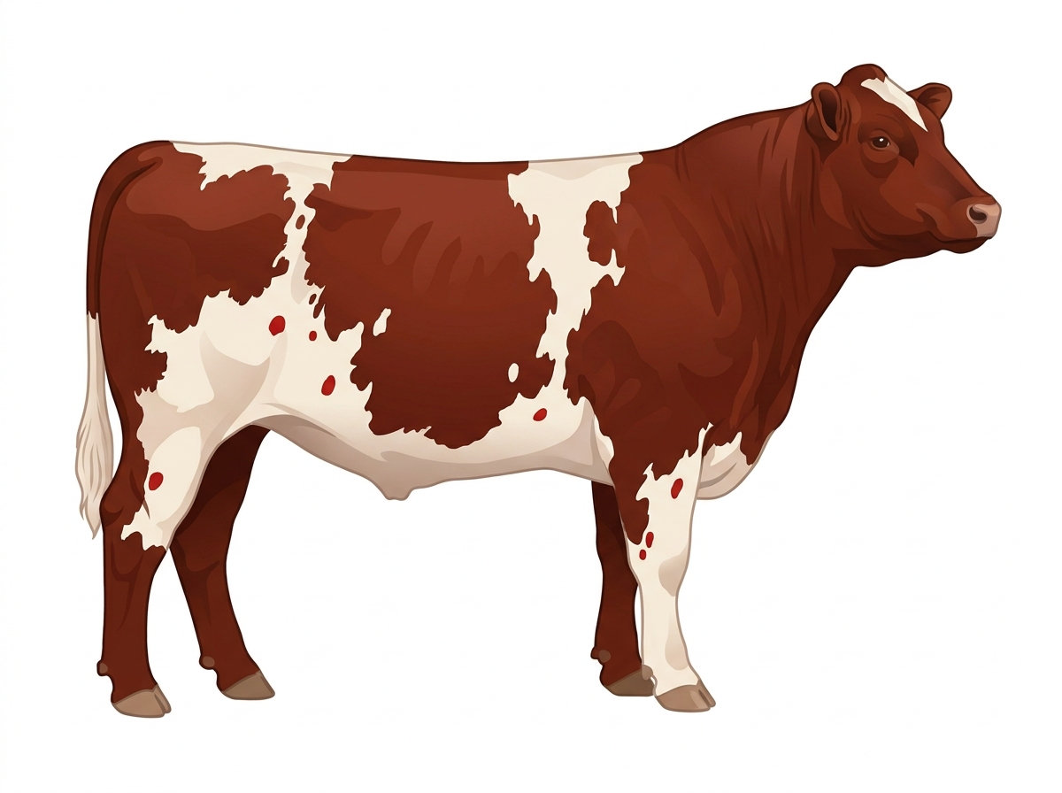 Red roan with minimal spotting Shorthorn x Maine-Anjou Cross Steer