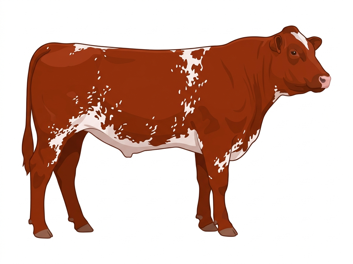 Red roan with minimal spotting with ticking Shorthorn x Maine-Anjou Cross Steer