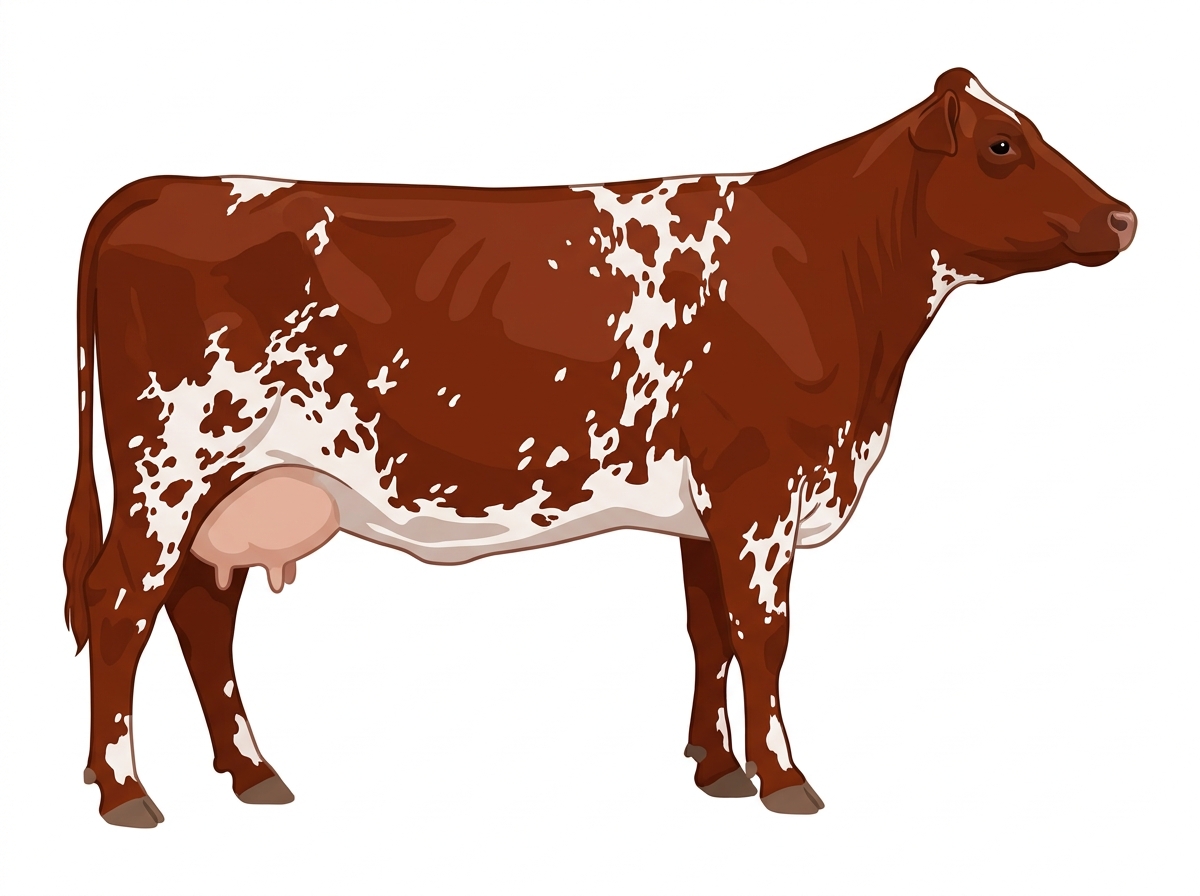 Red roan with white spots Shorthorn x Maine-Anjou Cross Cow