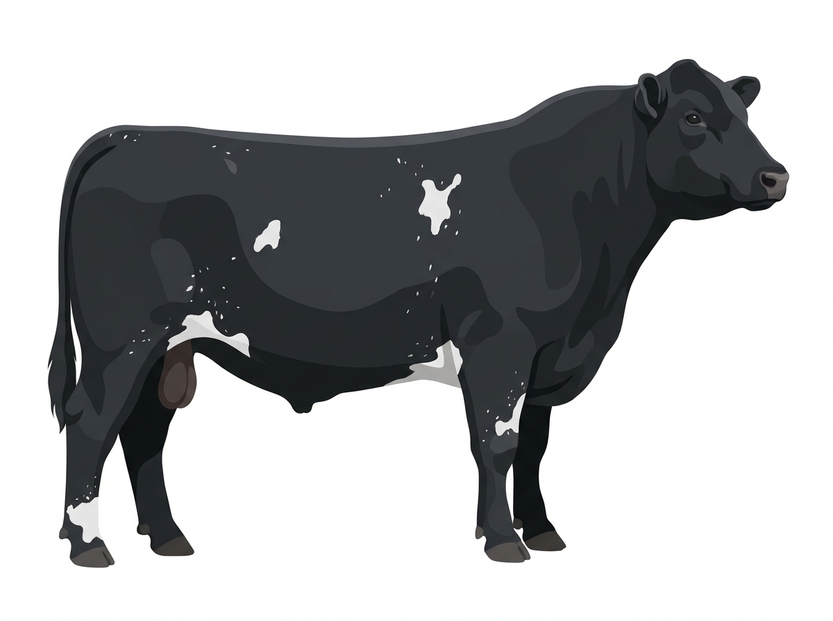 Black with a few white spots and ticking in the white SimAngus Bull