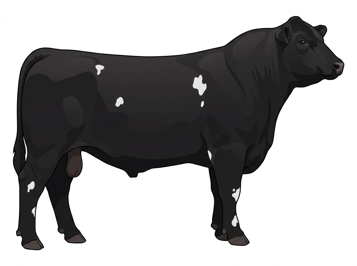 Black with a few white spots SimAngus Bull