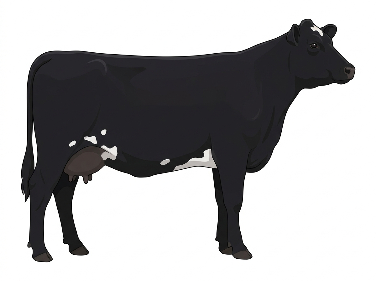 Black with a few white spots SimAngus Cow
