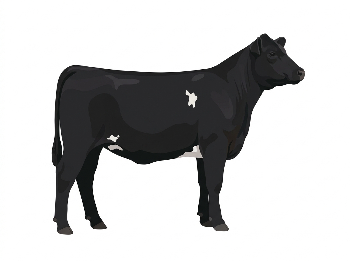 Black with a few white spots SimAngus Heifer