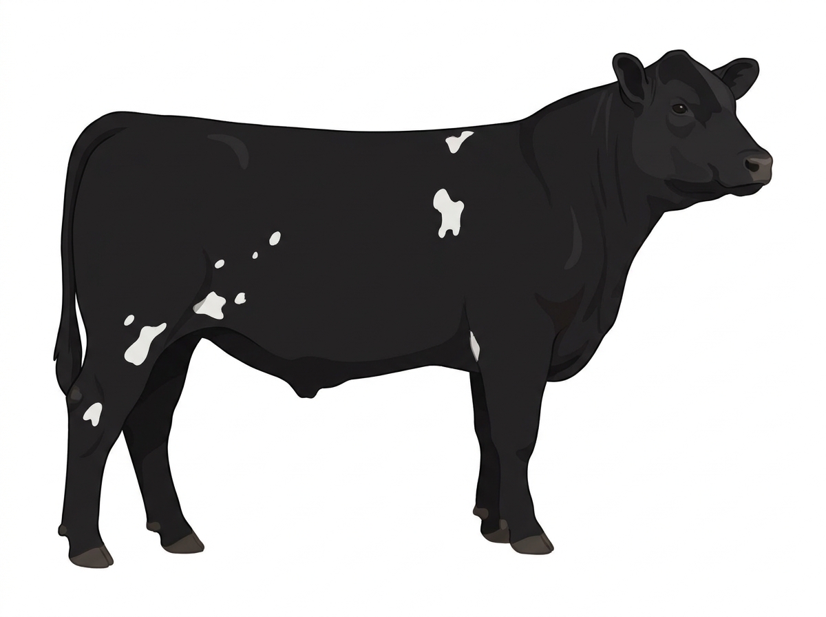 Black with a few white spots SimAngus Steer