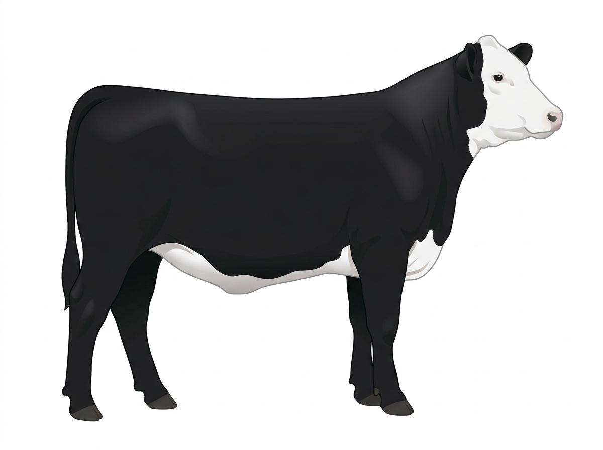 Black with a full white face, white brisket and underline SimAngus Heifer