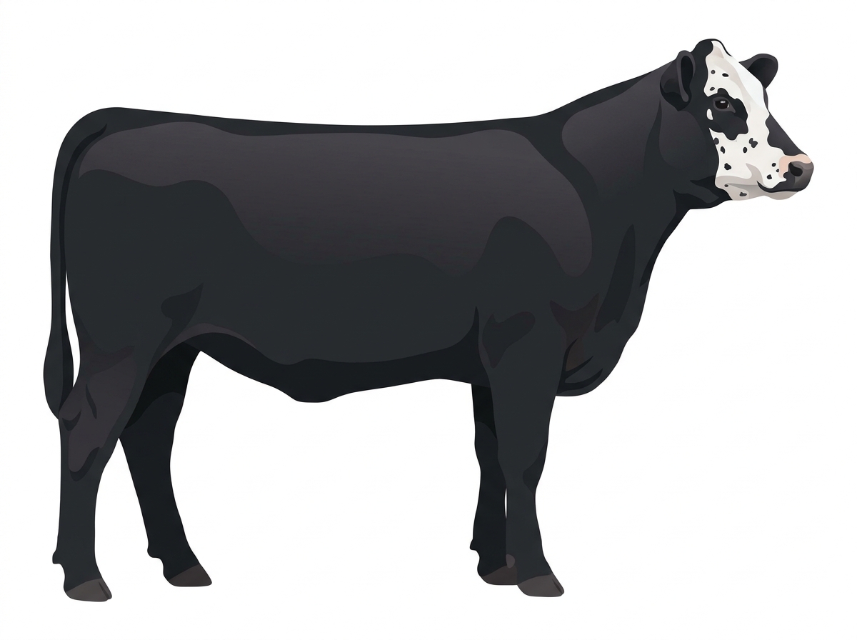 Black with a partial white face and ticking in the white SimAngus Heifer