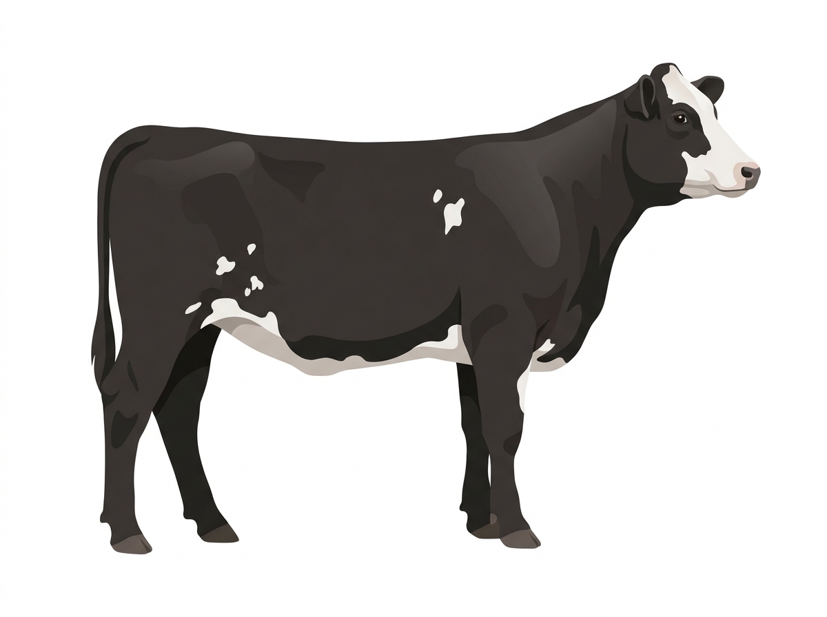 Black with a partial white face and white spots SimAngus Heifer