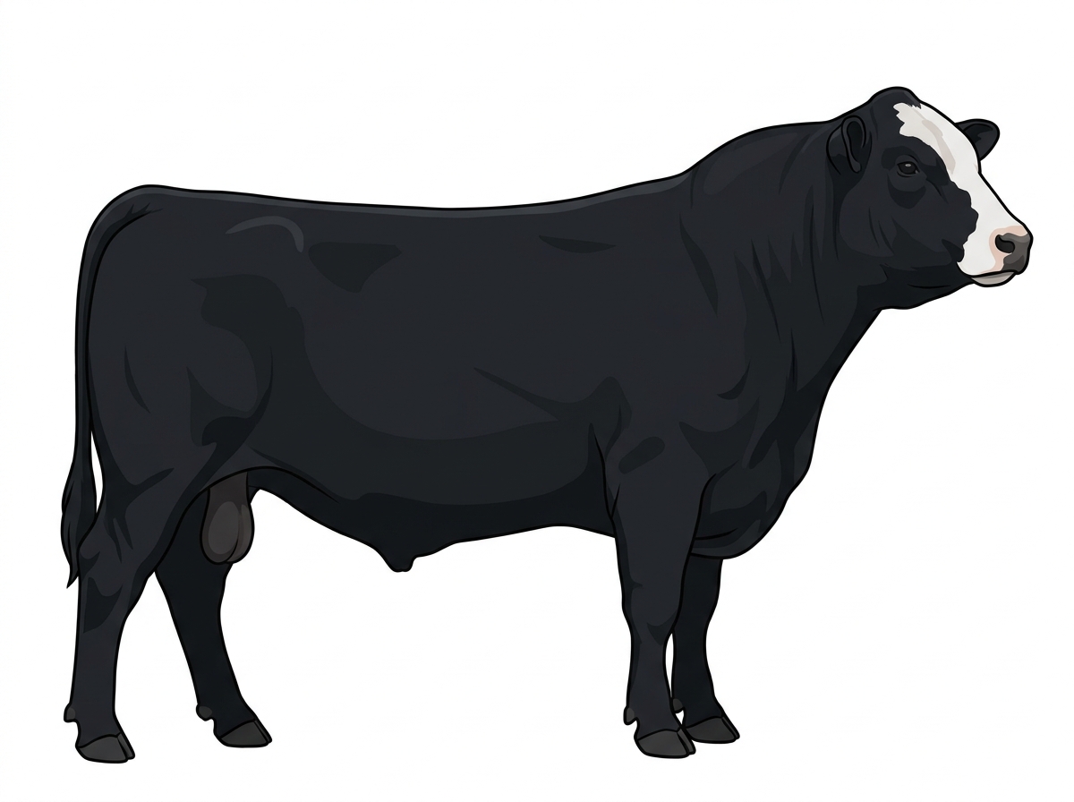 Black with a partial white face SimAngus Bull