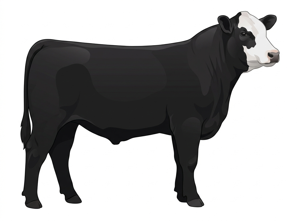 Black with a partial white face SimAngus Steer
