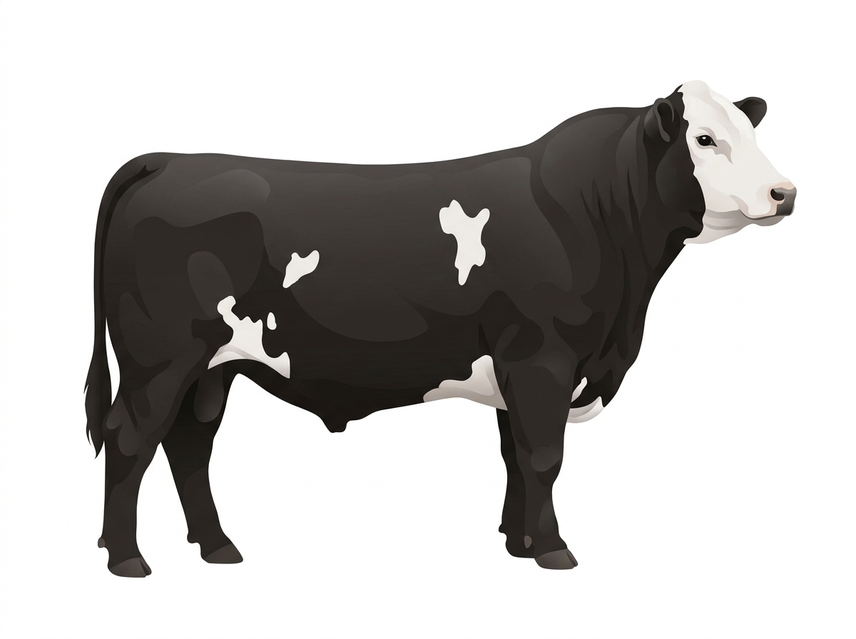 Black with a white face and a few white spots SimAngus Bull