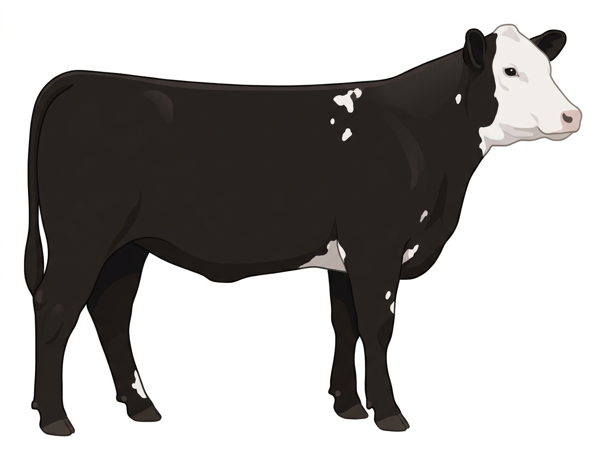 Black with a white face and a few white spots SimAngus Heifer