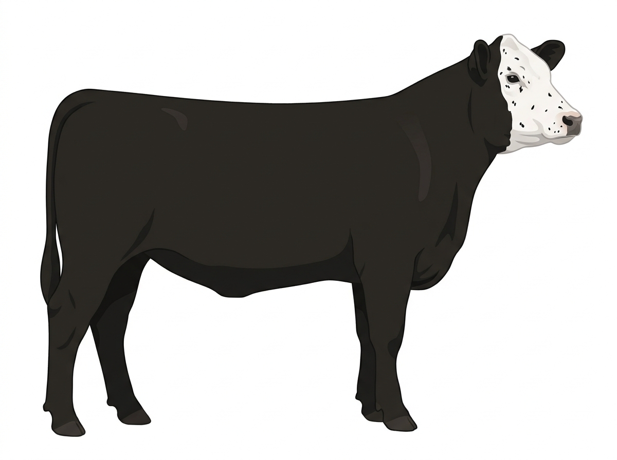 Black with a white face and ticking in the white SimAngus Heifer
