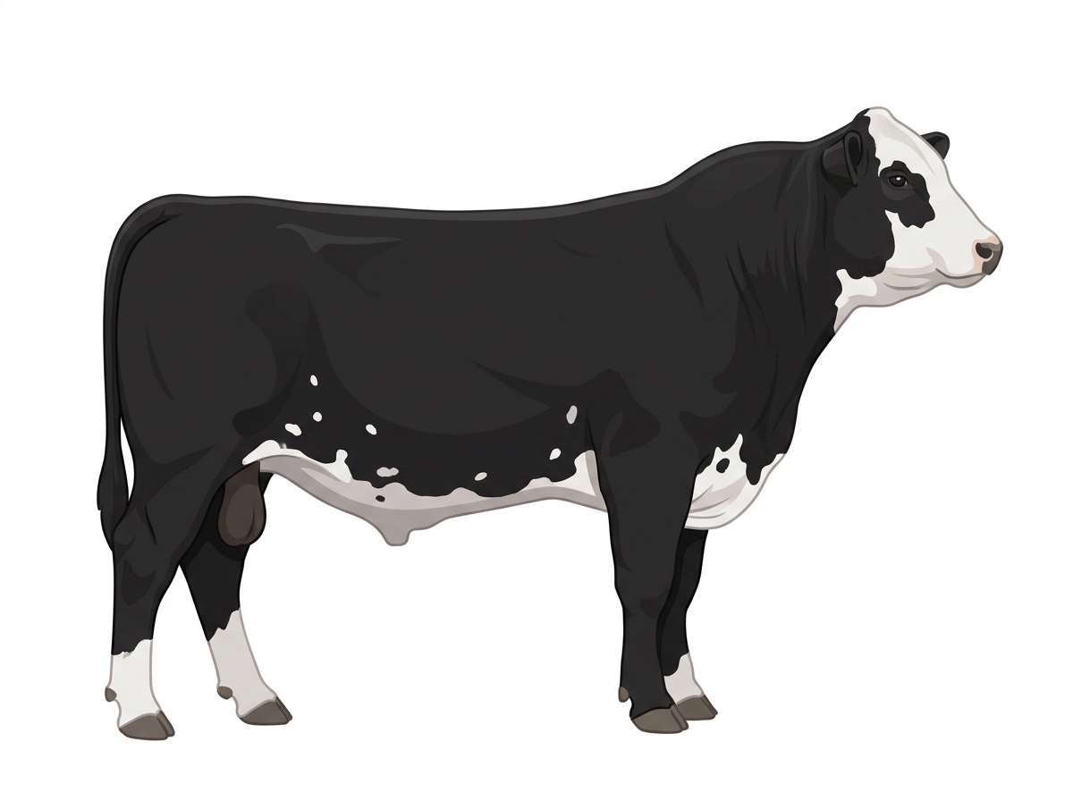Black with a white face and white spots SimAngus Bull