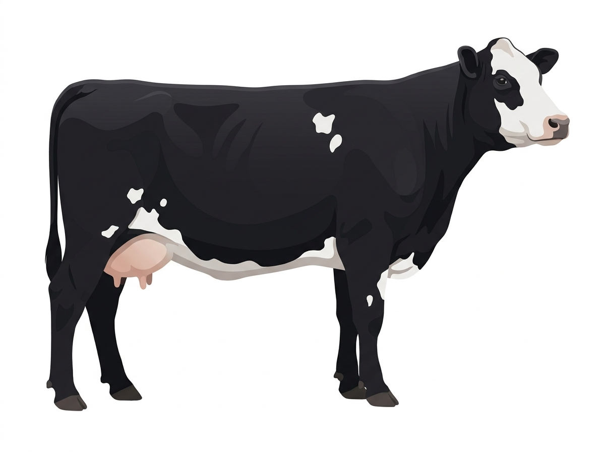 Black with a white face and white spots SimAngus Cow