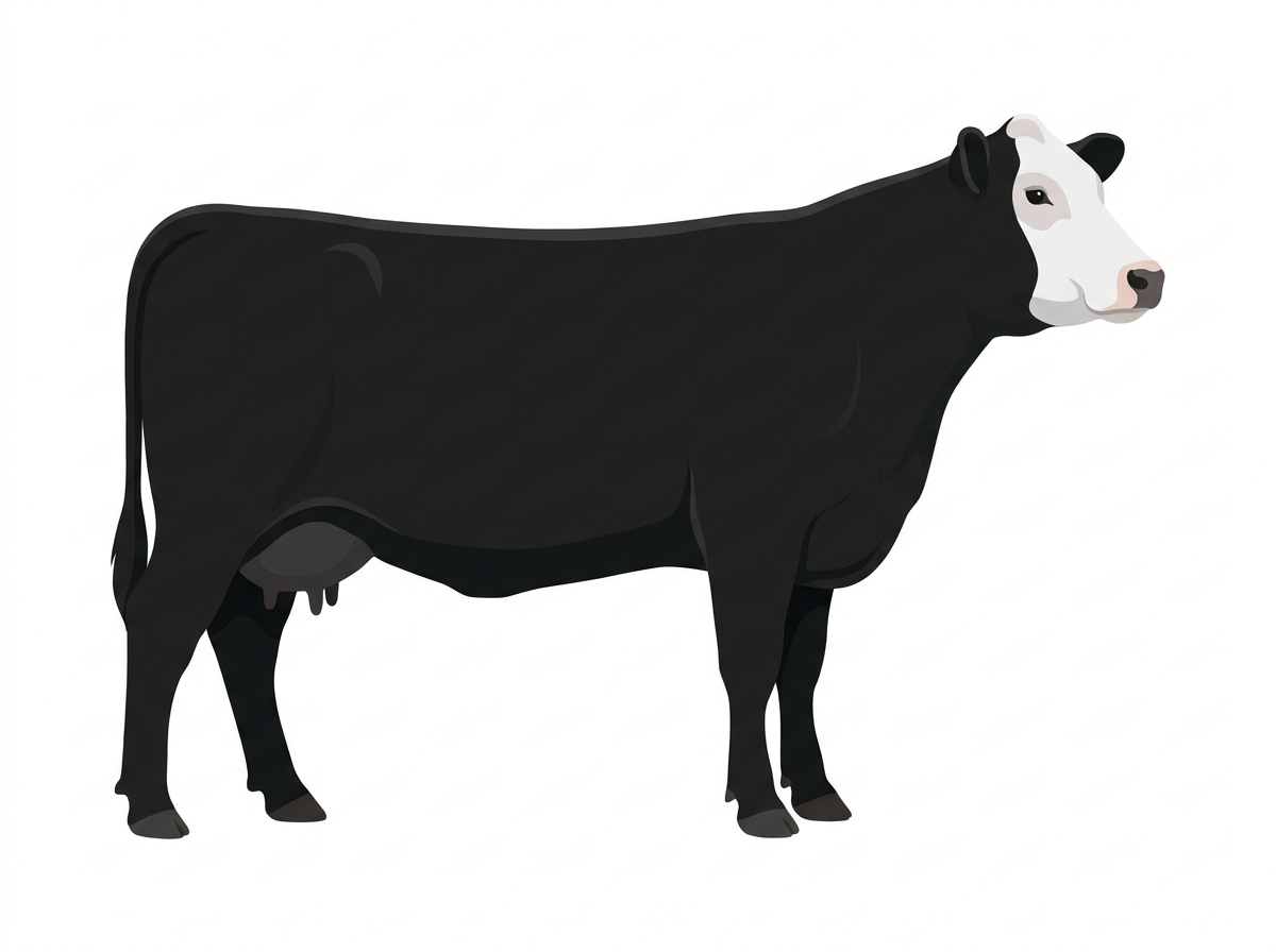 Black with a white face SimAngus Cow