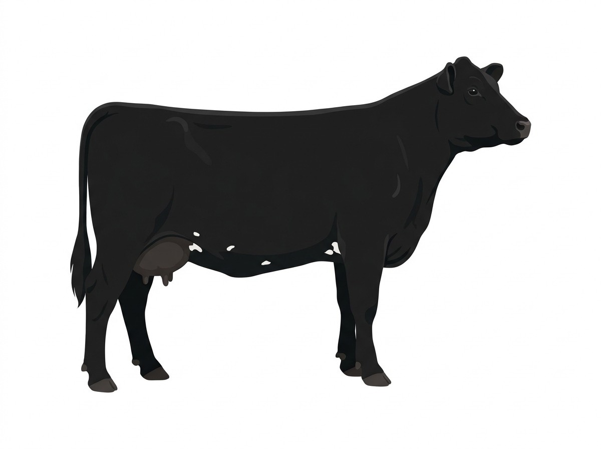 Black with minimal spotting SimAngus Cow