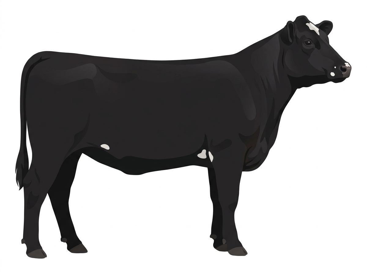 Black with minimal white face markings and a few white spots SimAngus Heifer