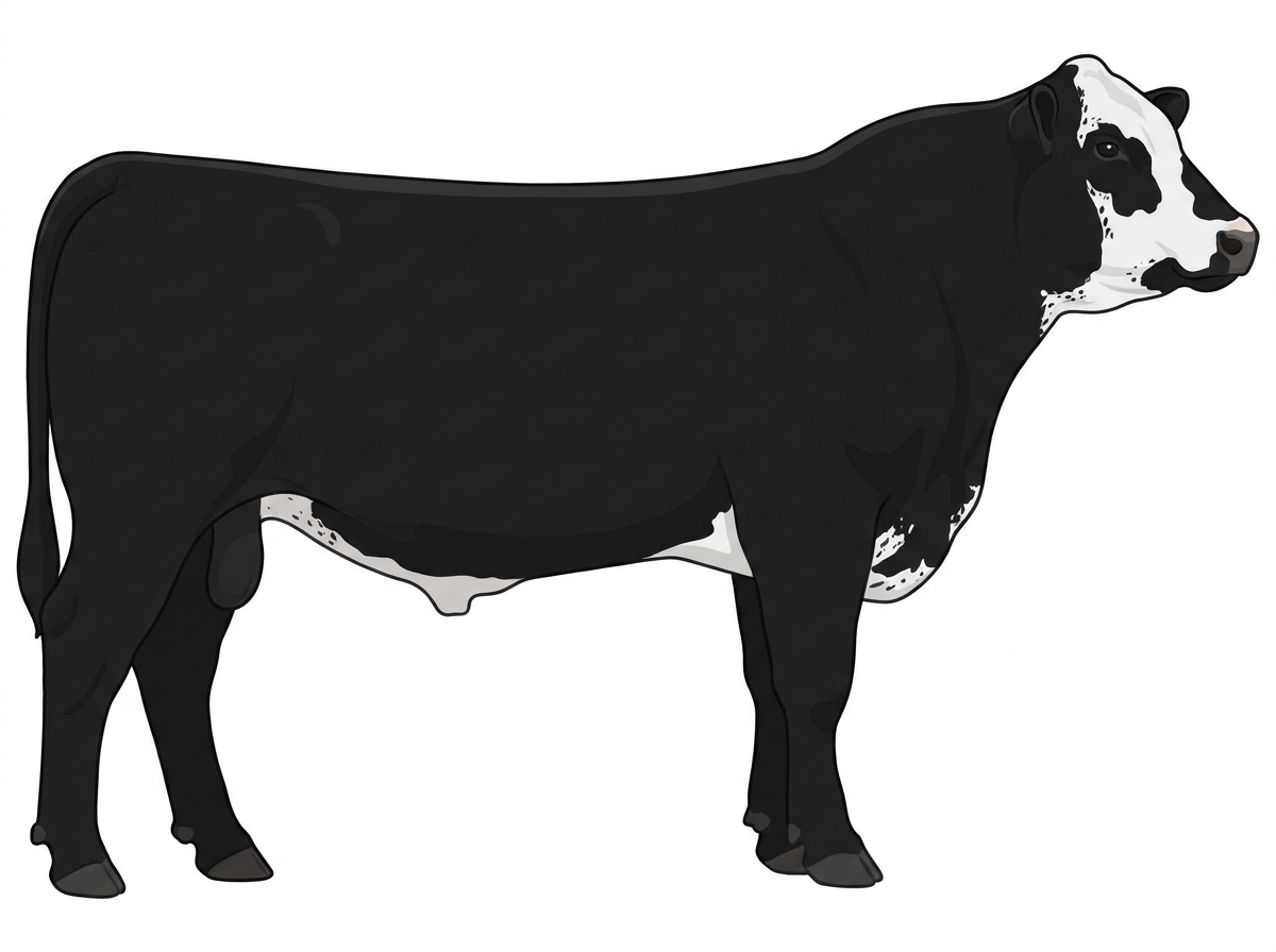 Black with minimal white face markings and ticking in the white SimAngus Bull
