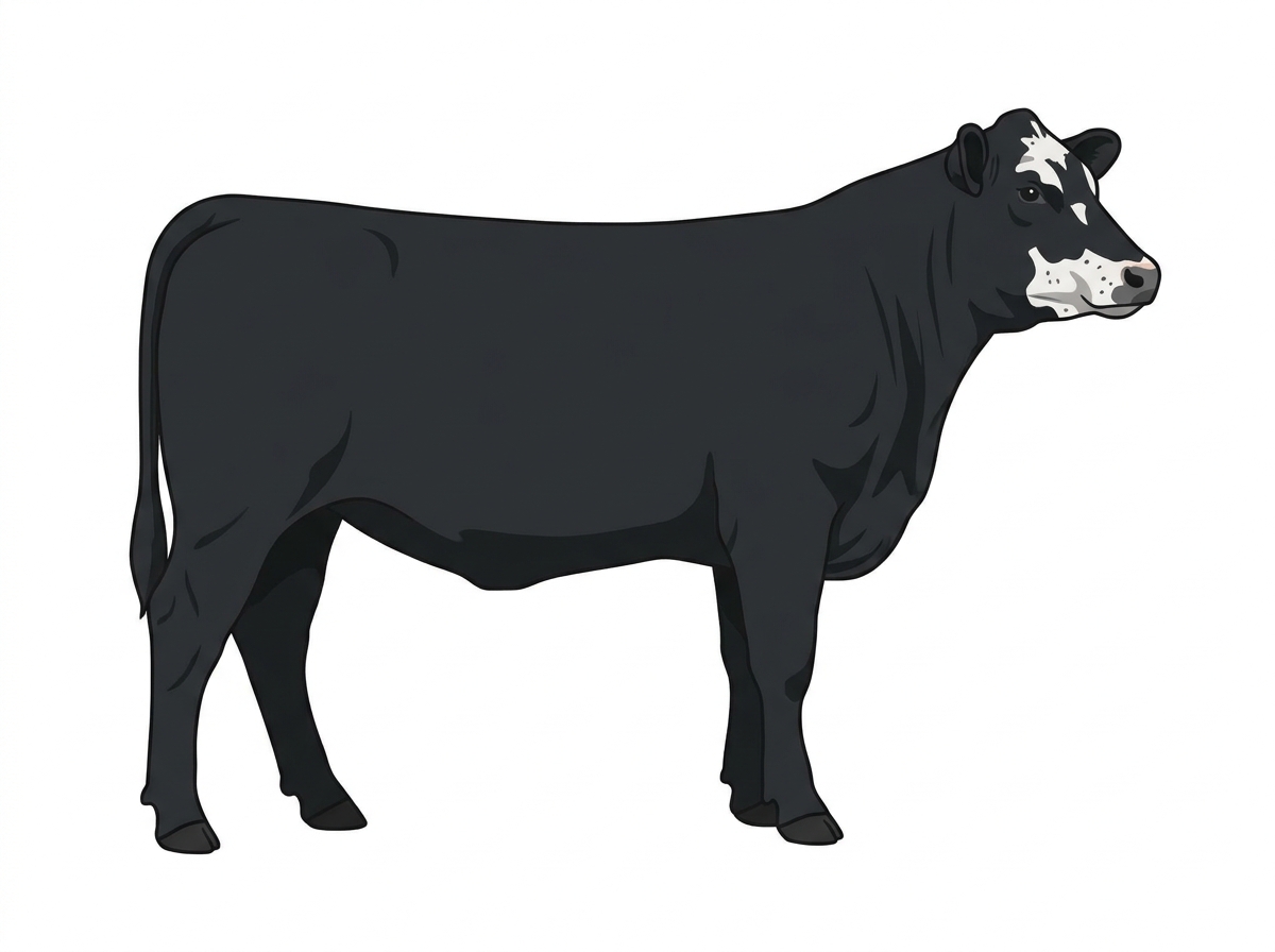 Black with minimal white face markings and ticking in the white SimAngus Heifer