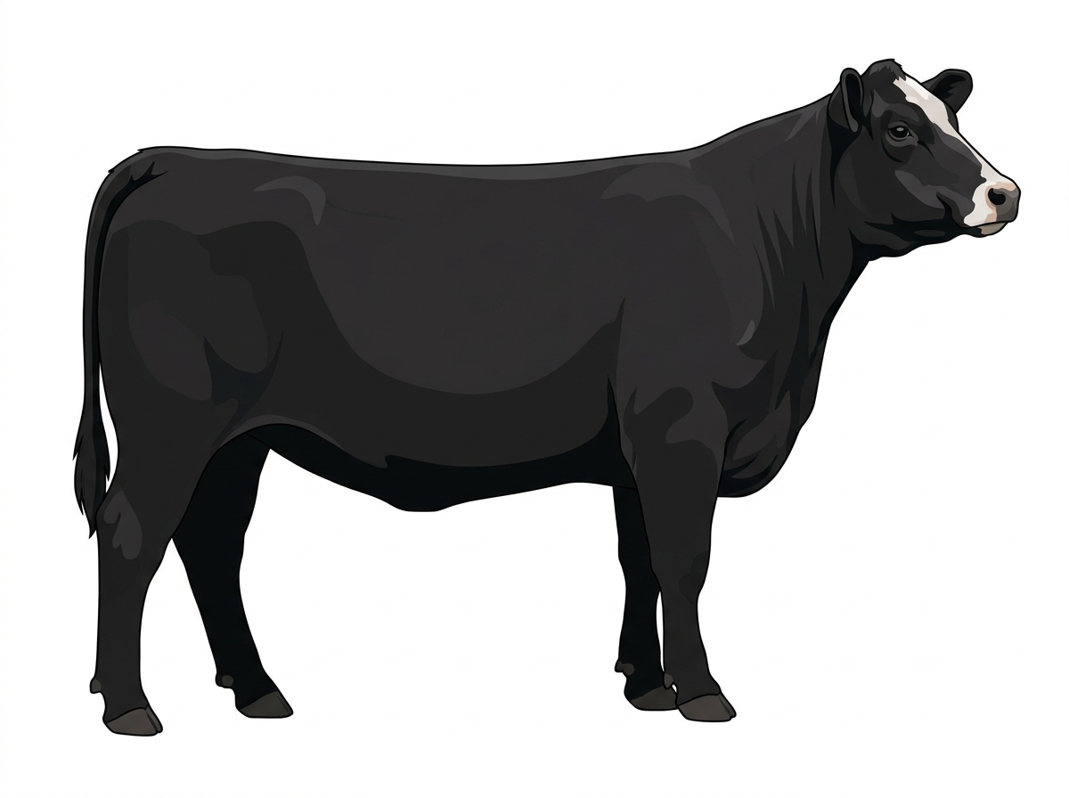 Black with minimal white face markings SimAngus Cow