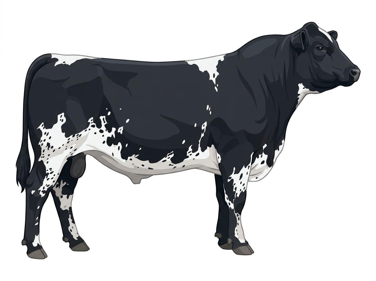 Black with ticking in the white SimAngus Bull