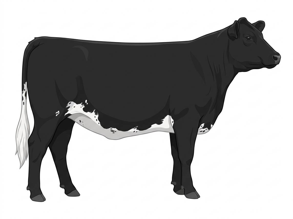 Black with ticking in the white SimAngus Heifer