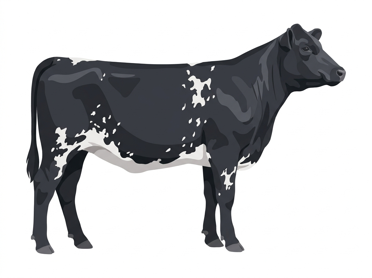 Black with white spots and ticking in the white SimAngus Heifer