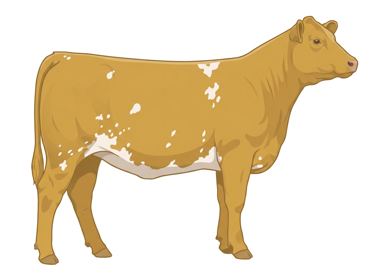 Gold with a few white spots and ticking in the white SimAngus Heifer