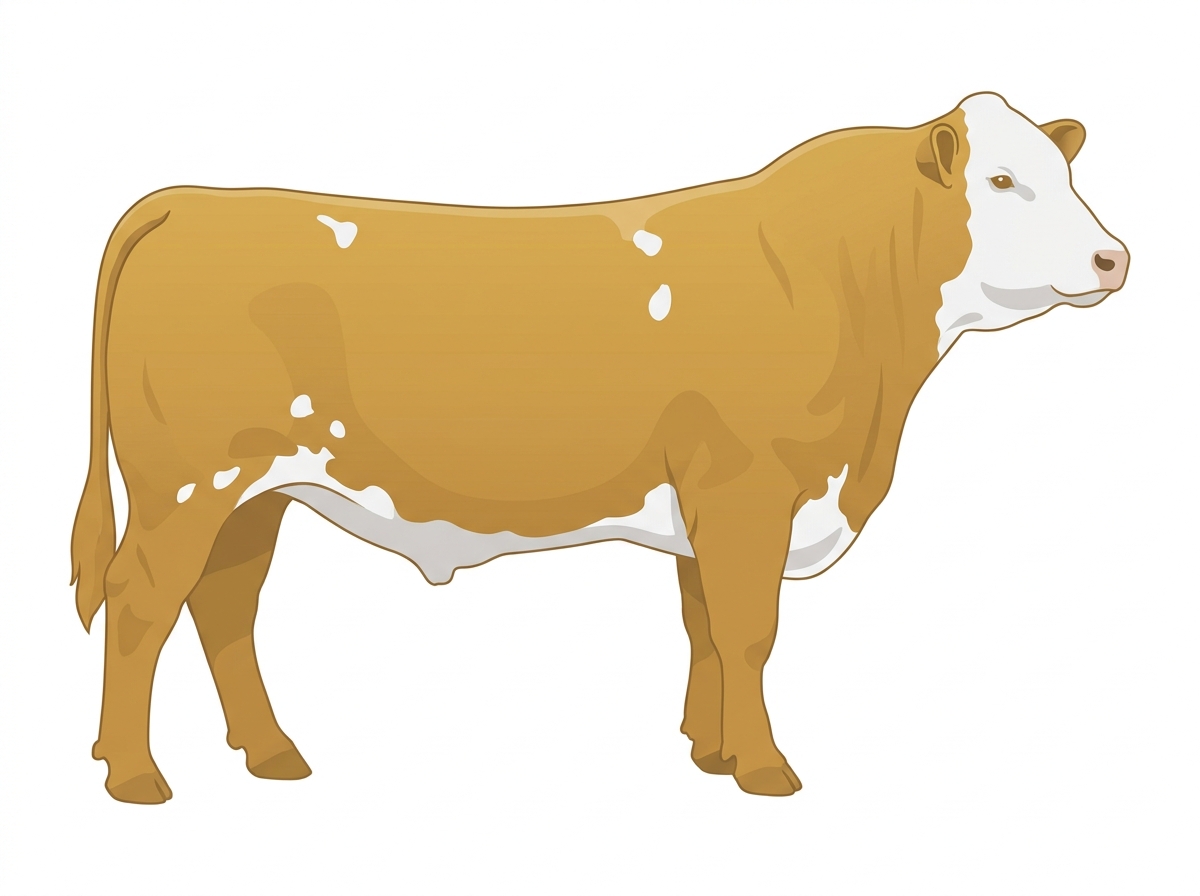 Gold with a full white face, white brisket and underline and a few white spots SimAngus Bull
