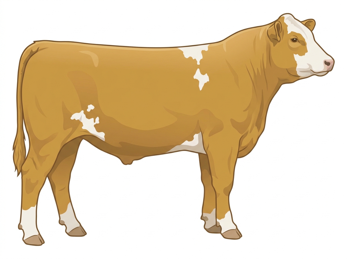 Gold with a partial white face and a few white spots SimAngus Steer