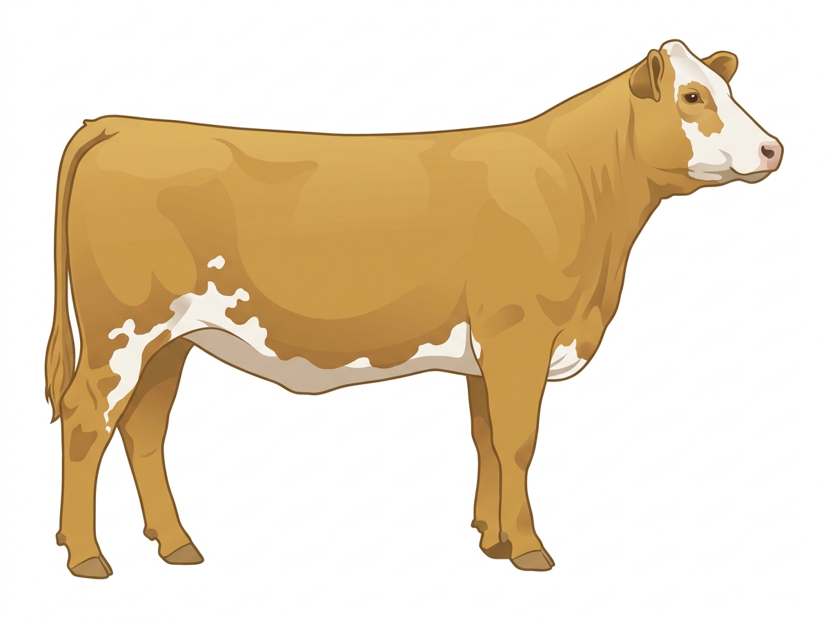 Gold with a partial white face and white spots SimAngus Heifer