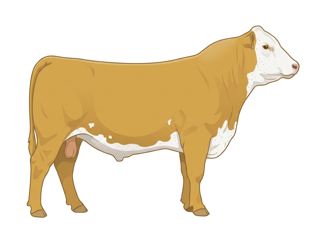 Gold with a white face, a few white spots and ticking in the white SimAngus Bull