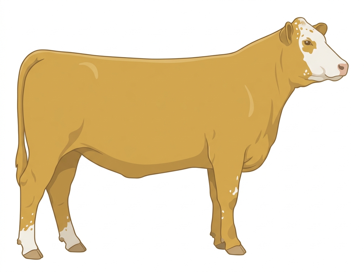 Gold with a white face, a few white spots and ticking in the white SimAngus Heifer
